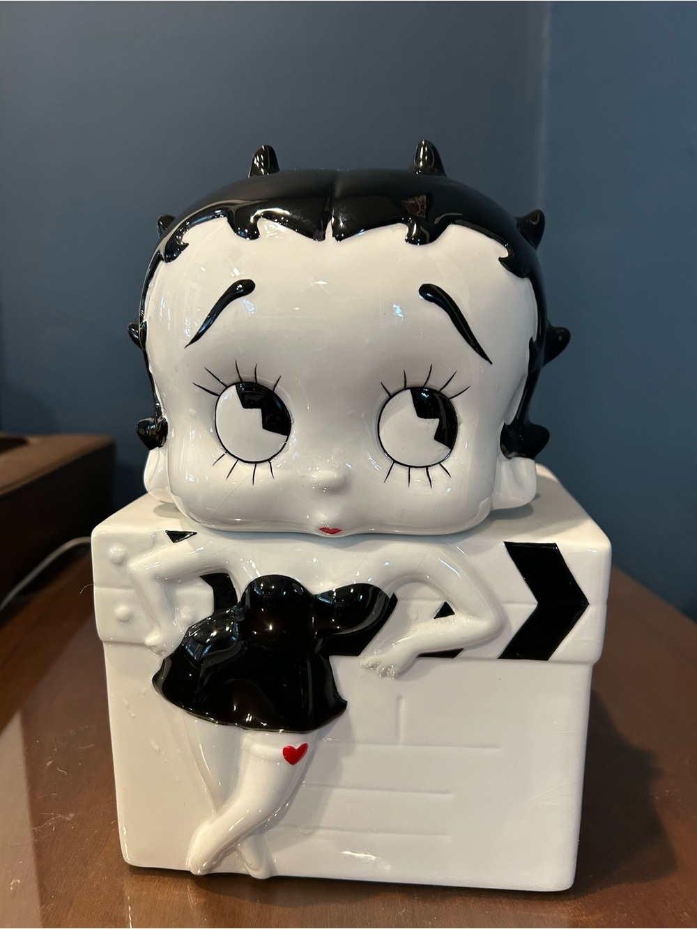 VINTAGE Betty Boop Black and White Ceramic Cookie Jar with Red Heart Accent